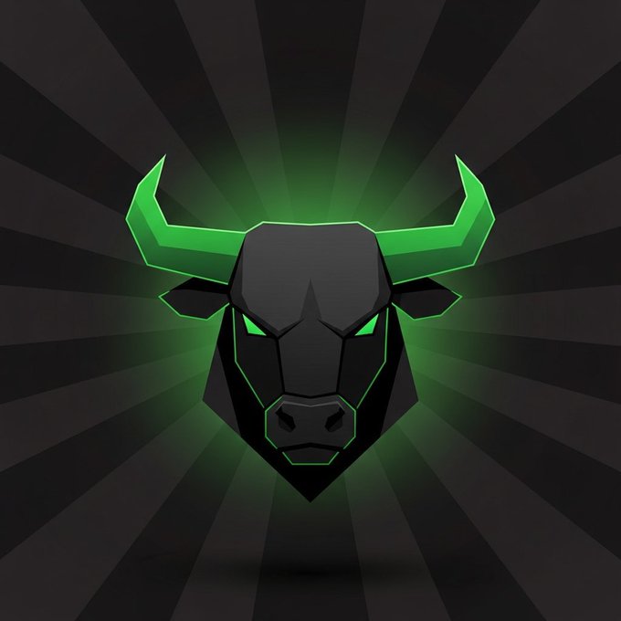 A stylized black bull's head with glowing green horns and outline accents, set against a dark radial sunburst background. The image represents a custom logo design, fitting the "$ANSEM" token branding referenced in the post.