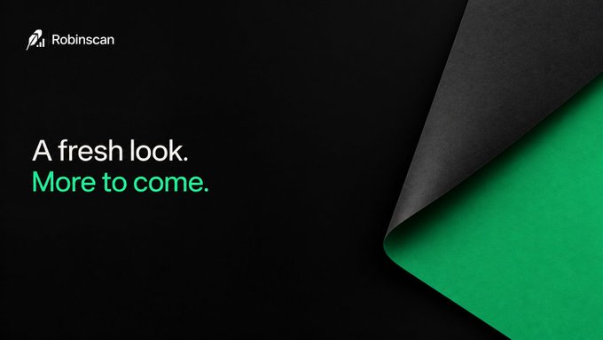 Promotional graphic for Robinscan featuring the text 'A fresh look. More to come.' against a black background with a green corner reveal design.