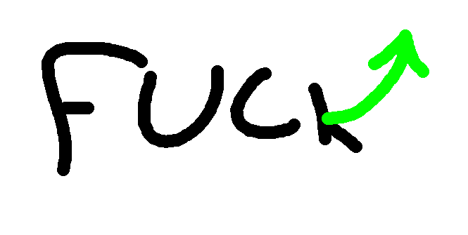 The image features the handwritten word "FUCK" in black with a bright green arrow pointing upward and to the right, humorously mimicking a stock chart's bullish trend. This visual gag pairs with the post about lost NFT investments from a Magic Eden exploit, using the upward arrow to sarcastically contrast the user's actual losses.