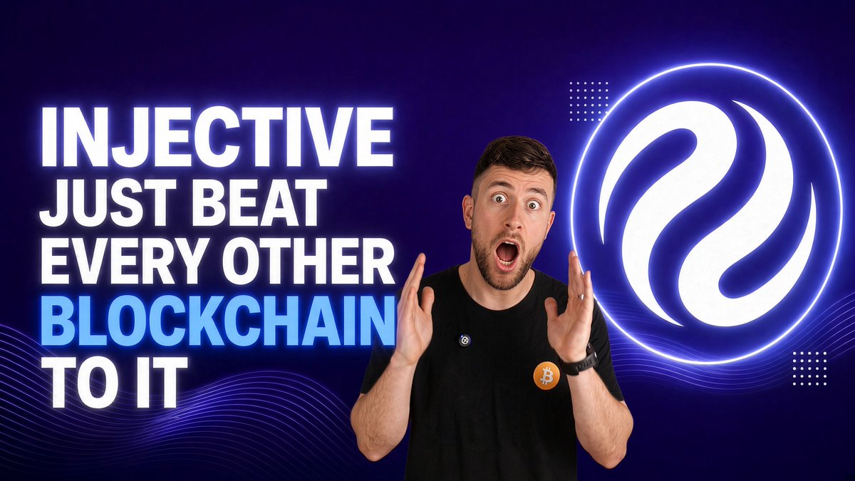A shocked-looking man in a black t-shirt appears in a YouTube thumbnail with the text 'INJECTIVE JUST BEAT EVERY OTHER BLOCKCHAIN TO IT' beside a glowing logo.