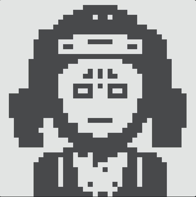 A pixelated gray-scale icon of a character wearing a hat, resembling a Game Boy-style avatar.