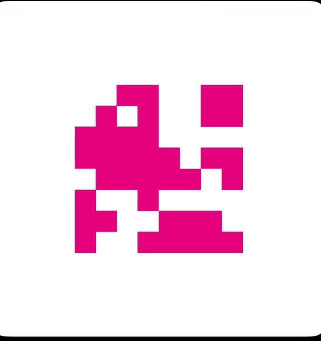 A pink pixel-art ghost logo on a white background.