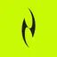 A small black symbol resembling a stylized character or letter on a bright yellow-green background.