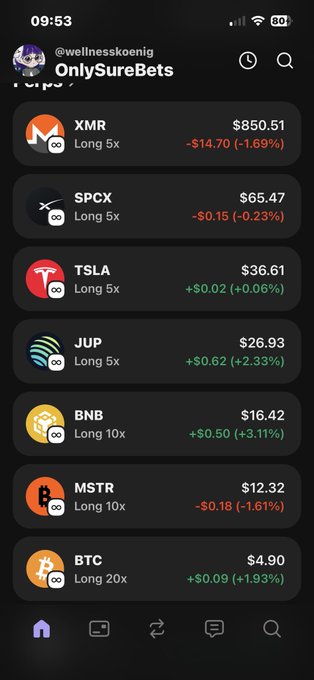 The image shows a phone screen displaying various cryptocurrency symbols, including Bitcoin, M&M's, and others. The screen also has a message about a cryptocurrency trading app called "Only SureBets" that allows users to trade cryptocurrencies like Bitcoin for other cryptocurrencies or fiat money. The text on the screen indicates that the app is available 24/7 and can be used by anyone with an internet connection.