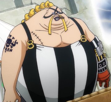 The image features a large, overweight character with tattoos on their arms and legs. The character has a prominent tattoo of a skull and crossbones on their arm. They are wearing a black and white striped outfit that covers most of their body. The character is standing in front of a building, which adds to the overall scene. The post about this image includes information about EV (emotional value) and the character's name being Renaiss Edenpack.