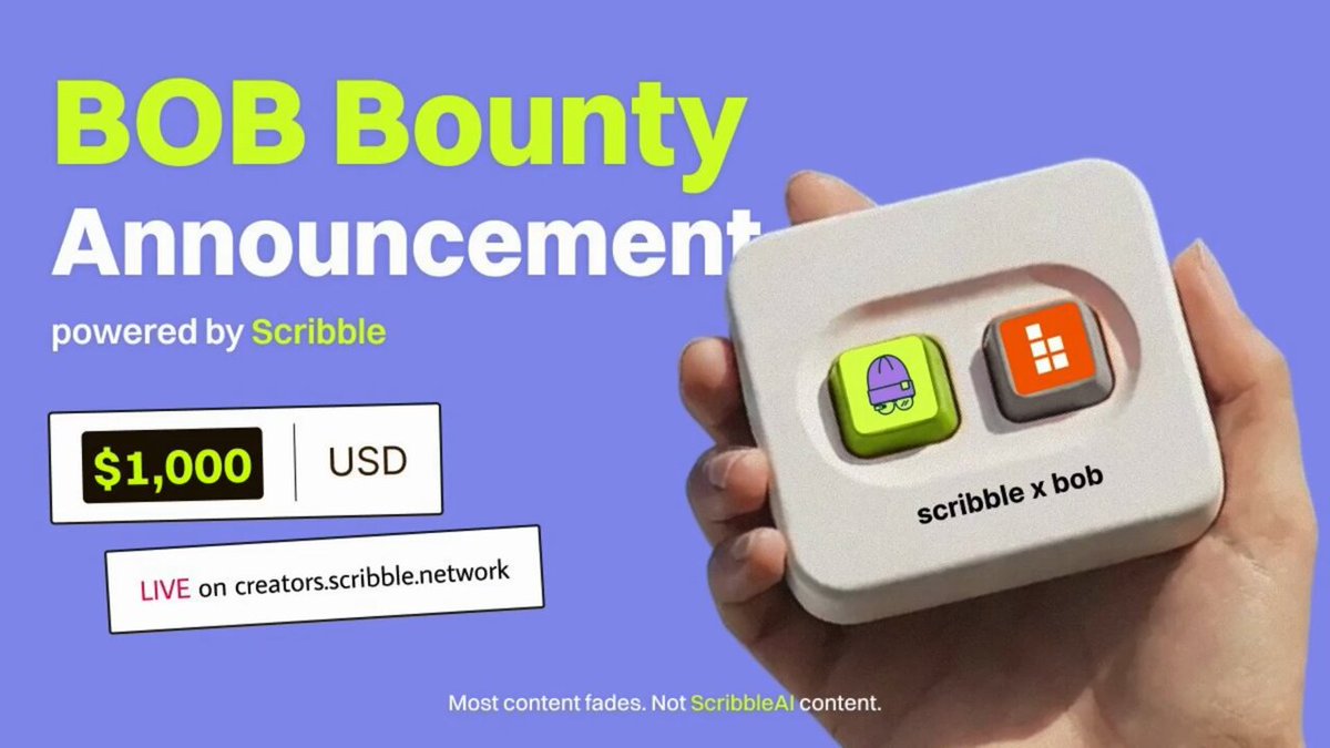 The image shows a person holding up two square game controllers with cartoon characters on them. The text "BOB BOUNTY ANNOUNCEMENT" is displayed above the controllers, indicating that there's an announcement related to these controllers. The post also mentions that the controllers are powered by Scribble and can be used for live streaming content creation.