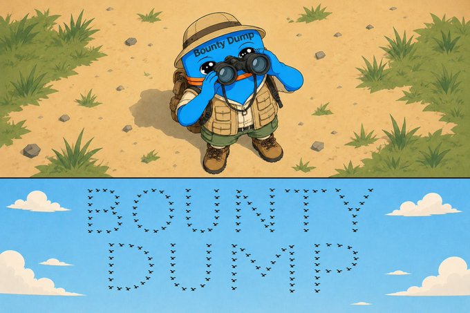 The image features a cartoon character dressed as a hiker with binoculars, standing next to a river surrounded by grassy terrain. The character appears to be looking through binoculars or observing something in the distance. In the background of the image, there is text that reads "BONTY DUMP".