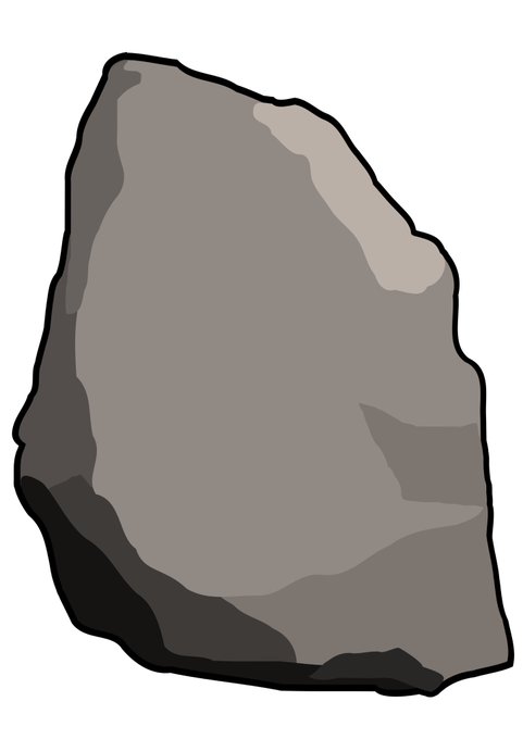 A simple cartoon illustration of a gray rock or stone with a black outline on a white background.