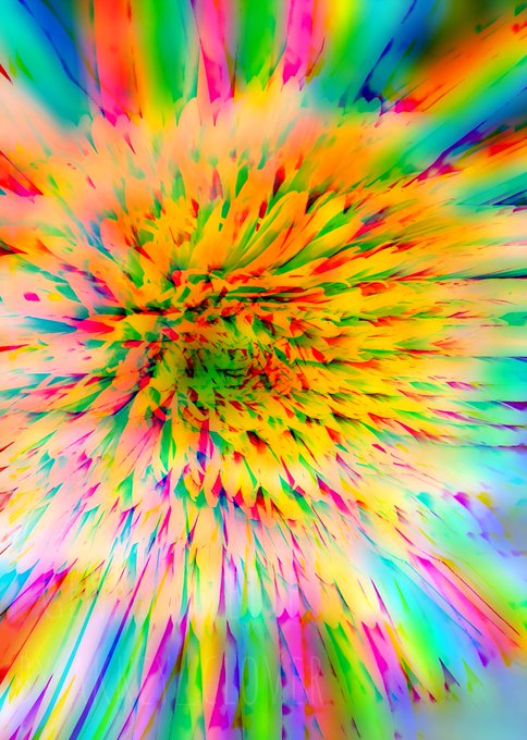 A radiant explosion of vibrant rainbow hues bursts outward from the center, mirroring the energetic "GENKI Palette" drop with its dynamic, kaleidoscopic colors that evoke joy and vitality. The image contains no visible text, numbers, or names—only the abstract, explosive burst of color that embodies the post's cheerful, high-energy theme.