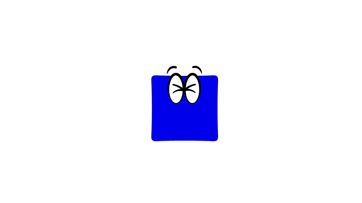 The image features a blue square with two eyes and a mouth, giving it a cartoon-like appearance. The background of the image is white, which contrasts with the blue square. There are no texts or other objects present in the image. The focus on this single object and its position against the white background makes it stand out prominently.