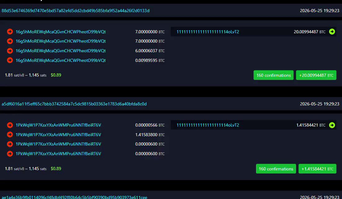 The image shows a screenshot of a computer screen displaying two different versions of a Bitcoin transaction page, both with errors. The first version has a green error message, while the second one has a red error message. The text "INCREIBLE Alguien ha ENVIADO 107 $BTC a direcciones de quema de Bitcoin en 5 transacciones $8,239,000 en  $BTC destruidos para siempre." is also present in the image. This post seems to be discussing Bitcoin transactions and their history, with an emphasis on the increasing number of transactions over time.
