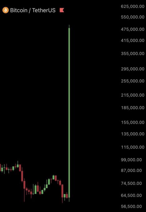In this image, there is a graph or chart that displays the value of Bitcoin as it fluctuates over time during different market conditions. The graph shows Bitcoin's price rising to $75,000, reaching its highest point at a price of $74,500. At one point, it dropped below $65,000 and then started rising again, indicating an up-and-down pattern in the cryptocurrency market.