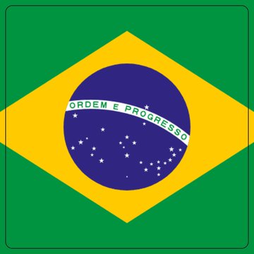 The national flag of Brazil, featuring a green field with a yellow rhombus and a blue celestial globe with the banner 'ORDEM E PROGRESSO'.