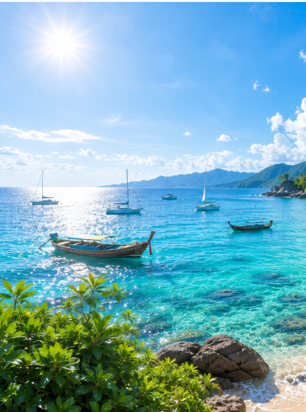Biển xanh trong, nắng rực rỡ với những chiếc thuyền nhỏ lướt trên mặt nước, tạo cảm giác yên bình và tươi mới. Khung cảnh này gợi lên tinh thần nhẹ nhõm, lạc quan như lời chào buổi sáng thứ Ba: giữ thói quen đều đặn và tiếp tục bình tĩnh dù thị trường đi ngang và view giảm.