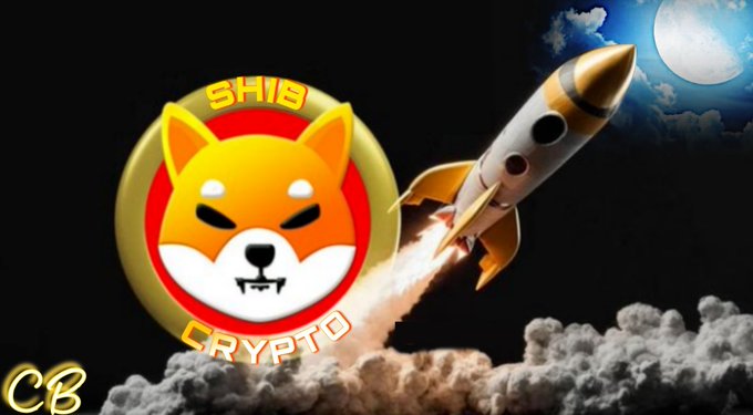 The image showcases the Shiba Inu ($SHIB) crypto logo alongside a rocket blasting off toward the moon, symbolizing the coin's strong upward momentum. Text reading "SHIB CRYPTO" surrounds the logo, visually reinforcing the post's message that $SHIB "Looks Extremely Strong 💪."