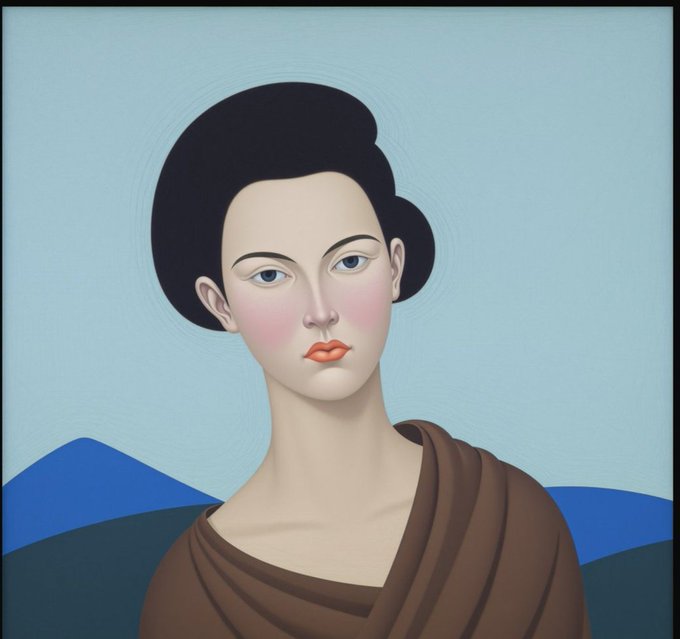 A stylized digital portrait of a solemn woman with dark hair and rosy cheeks, wearing a draped brown garment against a blue background with mountain-like shapes. The image fits the post's reminder about an upcoming meme contest deadline, with her serious, downturned expression visually reinforcing the warning "If you snooze, you lose."