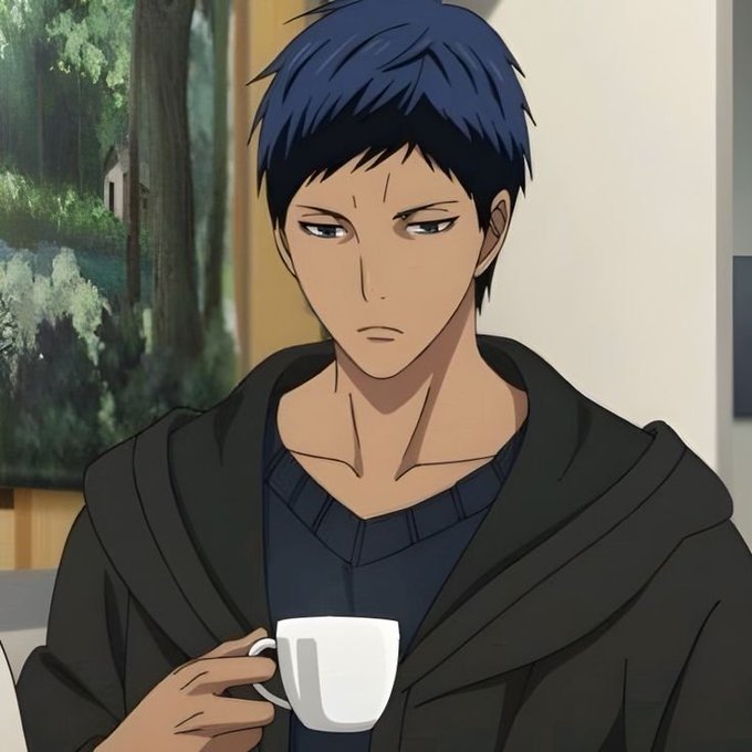 An anime-style character with dark blue hair holds a white coffee cup with a tired, unenthusiastic expression that perfectly captures the "Thank God it's Friday" mood, conveying the exhaustion of getting through another work week.
