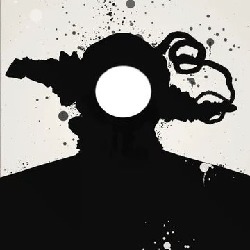 A striking black ink-splatter artwork featuring a silhouetted figure with a stark white circle for a head and curling tentacle-like shapes emerging from the side, evoking a surreal, abstract character. The piece visually aligns with the post's promotion of Arbo von der Wald's eclectic, boundary-pushing NFT collections across various chains.