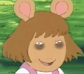 A close-up meme image of D.W. Read from the cartoon Arthur, showing the character with large eyes and a slightly unsettling smile.
