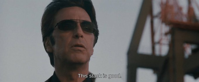 A man wearing sunglasses with a confident expression looks approvingly at an industrial structure, with the caption "This stack is good." displayed at the bottom.

The image humorously reinforces the post's listing of blockchain technology components ("proof aggregation, wallet-as-a-service, rollup-as-a-service, interoperability, LambdaVM...") by using the classic "this is good" meme to signal endorsement of the tech stack being described.