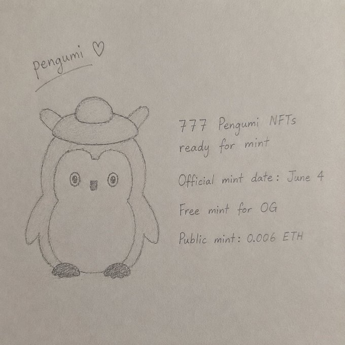 urnberg-notes, page 777, penguin drawing with hat and date "June 4"