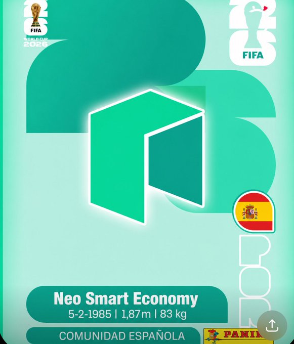 In the image, there's a green square sticker with white text that reads "Neo Smart Economy". The sticker also features an image of a green cube. Below this sticker, there are two lines of text written in Spanish, which appear to be related to the post about the Neo Smart Economy.