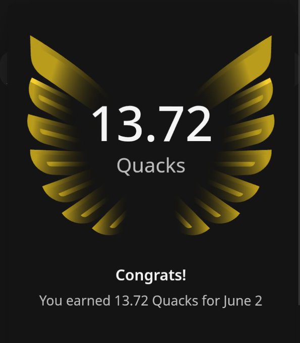 The image features a gold-colored trophy with the text "congrats" written below it, indicating a recent achievement or accomplishment. The trophy has a bird's wing design, which adds a unique touch to its appearance. The background of the image is black, making the trophy stand out even more. The post appears to be related to a competition or event involving quacks and web3 technology, as suggested by the text "quips network ➫ exploring hybrid quantum + classical compute systems designed for workloads that demand".