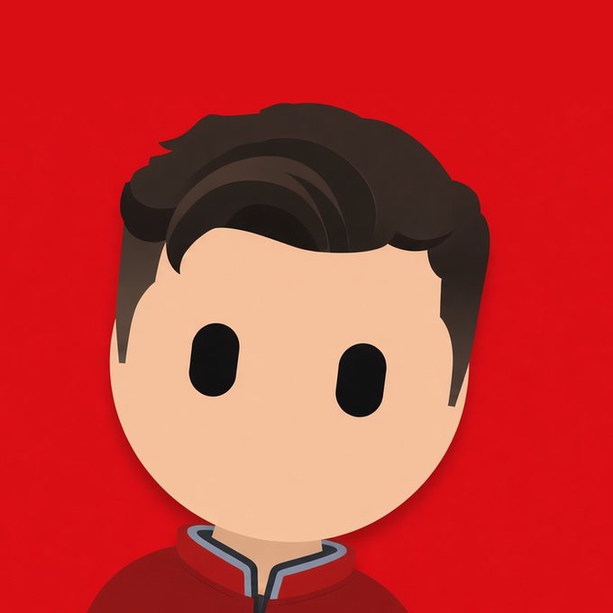 A cartoon-style avatar with a minimalist, featureless face and large black eyes, featuring dark tousled hair and wearing a red-collared jacket, set against a vibrant red background—reflecting the "#NewProfilePic Grokified" caption through its AI-generated, Grok-style aesthetic.