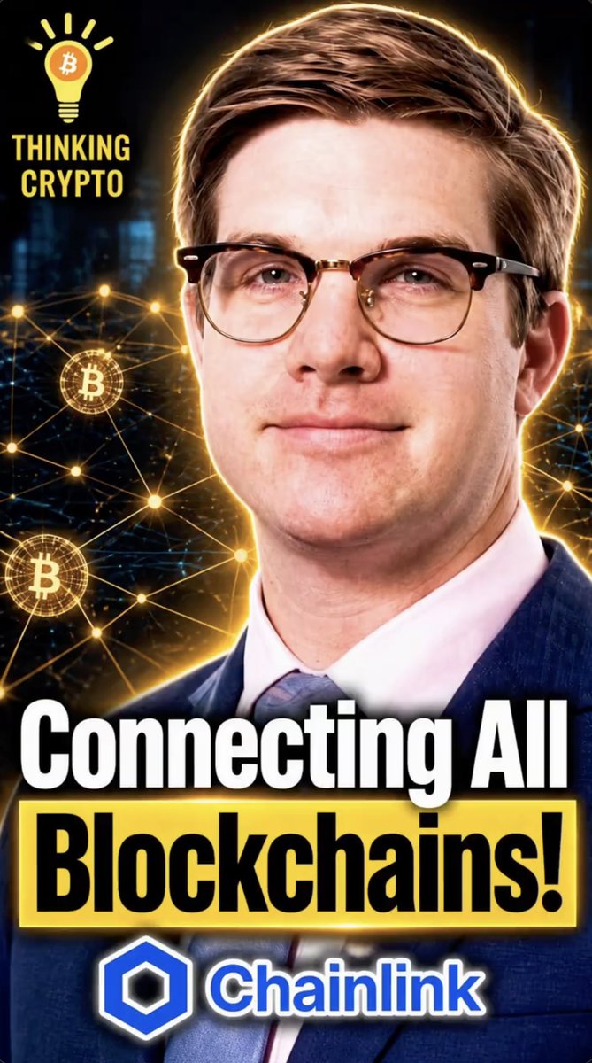 The image is a promotional thumbnail for "Thinking Crypto" featuring Charlie Durkin of Chainlink, with text reading "Connecting All Blockchains!" and the Chainlink logo, complementing the post's mention of his interview about the future of payments involving stablecoins and tokenized deposits.