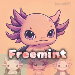 The image features a cartoon illustration of an adorable pink-headed alien with big eyes, giving off a mean or grumpy expression. The text "Freemint" is written above the illustration, possibly indicating that this is part of a giveaway or contest related to the post. There are three different versions of the illustration displayed in the image: one on the left side, another at the top right corner, and the third one at the bottom center.
