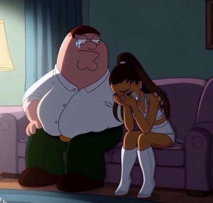 Peter Griffin sits somberly on a couch next to a crying woman in a cheerleader outfit, creating a meme that humorously illustrates the deceptive reassurance in the post's promise to send money via "paybox by @moonpay," suggesting the sender is lying about having funds to send.