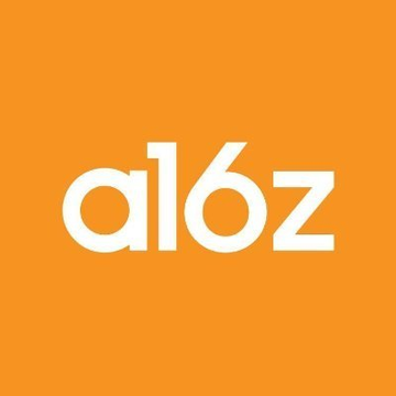 The image displays the "a16z" (Andreessen Horowitz) logo in white text on an orange background, identifying the venture capital firm referenced in the post as allegedly accumulating $HYPE tokens.