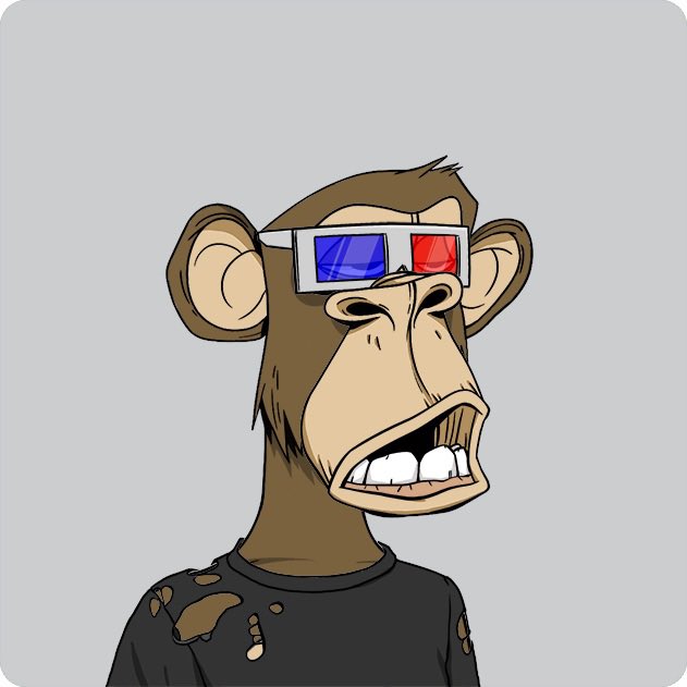 A cartoon illustration of a bored-looking monkey wearing 3D glasses (one blue, one red lens) and a black shirt.