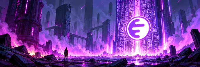 A lone figure stands before towering, neon-lit ruins as a giant glowing purple sigil with a stylized "E" emblem dominates the cityscape, visually representing the "INKSIGIL" mystery drop announced in the post with 4,440 sigils being airdropped via free mint on Ink Mainnet through Cloud Quest's whitelist campaign.