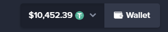 The image shows a digital wallet display showing a balance of $10,452.39 in Tether (USDT), with a "Wallet" button on the right. This visual ties into the post's boastful "IM THE NEXT PP" (likely "pump") message, where the user is showing off their crypto holdings to attract gambling investors ("DROP GAMBA USERS NOW 👇") to follow their lead.