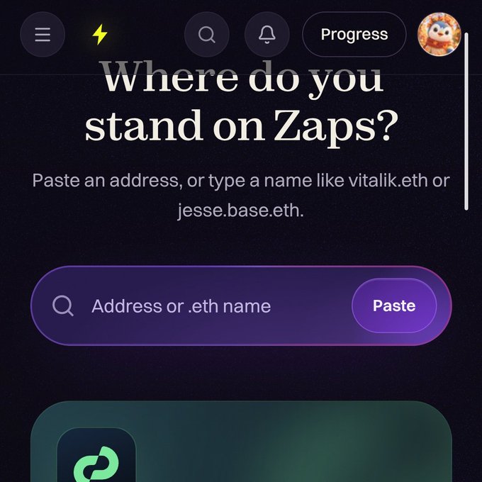 A mobile app interface asks 'Where do you stand on Zaps?' with an input field for 'Address or .eth name' and a 'Paste' button.