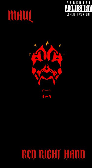 Album cover artwork titled 'MAUL' with 'RED RIGHT HAND' text, featuring a red demonic face design on a black background and a 'Parental Advisory Explicit Content' label.