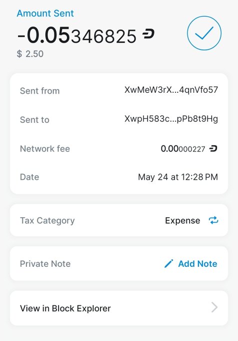 iphone screen displaying a transaction summary, including sender, recipient, amount, and network fee.
