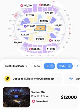 The focus of the following prompt should be on the image showing a movie poster for Game 3 of NBA Finals with $12,000 available, along with the option to pay either for the most expensive or least expensive tickets depending on their preference. The main text in the image reads "If you have $12,000 right now, which are you buying: the cheapest ticket to Game ?" and another text that says "Section 24b".