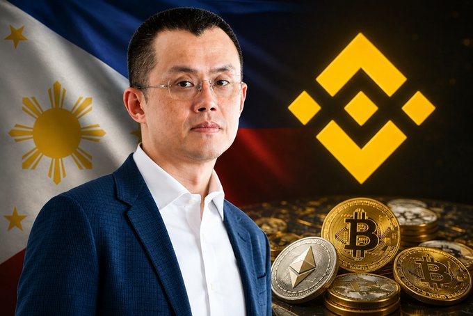 The image features a man dressed in a suit, standing next to a pile of Bitcoins. The man appears to be wearing glasses and has a serious expression on his face as he looks directly at the camera. In the background, there's a flag with a yellow diamond shape on it, which is associated with Bitcoin. The text "CZ drops a bold truth bomb: Traditional banks risk becoming obsolete if they keep fighting crypto and blockchain" can be seen in the image, suggesting that the man might be discussing the impact of cryptocurrencies like Bitcoin on traditional banking systems or financial institutions.
