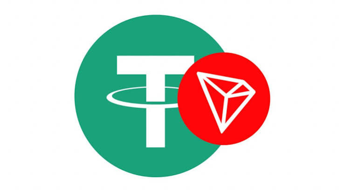 The image shows the Tether (USDT) logo, featuring a green circle with a white "T" symbol, alongside a red circle displaying the TRON cryptocurrency logo—a white diamond/prism shape. The logos visually represent the two entities mentioned in the post: Tether issuing USDT tokens on the TRON blockchain.