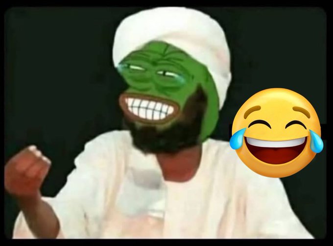 A classic internet meme featuring the green-faced "Gigachad" Osama Bin Laden photoshopped image, overlaid with a large laughing-crying emoji on the right side.