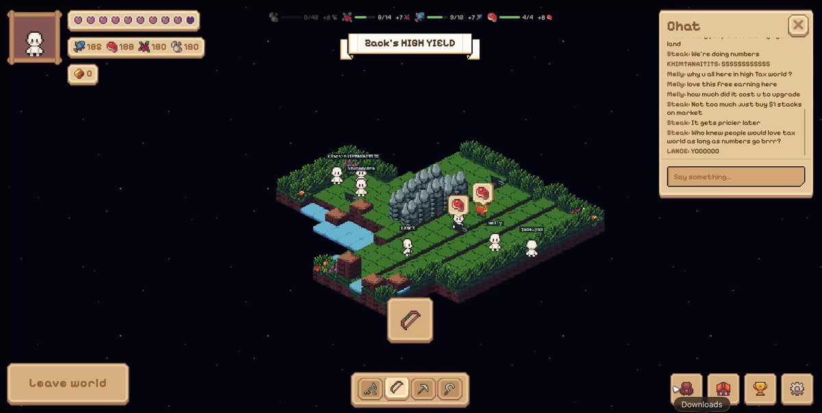 The image features a screenshot of a video game menu screen with an overlay text box that says "Worlds are just over a day old - and alive! Over 600 USDC earned by players 1,179 total players Over 300 marketplace transactions 78 worlds bought 10 releases shipped; ... 2 patches, 5 fixes and 3 major releases: Marketplace Rare loot World upgrades". The main focus is on the game's multiplayer feature where players can interact with each other. There are multiple screenshots of different gameplay scenarios visible in the image that emphasize this aspect of the game.