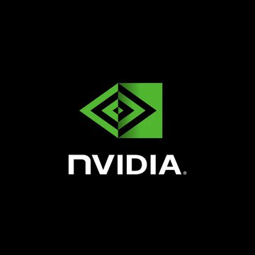 The NVIDIA logo featuring its signature green geometric eye design on a black background, with the white 'NVIDIA' text below.