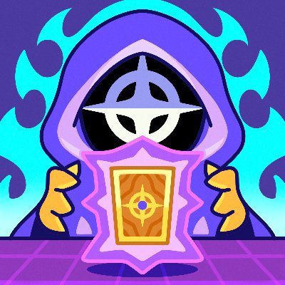 A hooded mystical figure with glowing eyes holds a glowing pink and gold book featuring a magic sigil, with cyan flame-like hair flowing around them against a purple grid background—visually representing the "grimoire" mentioned in the Everdraw_RPG giveaway post.