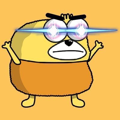 A cartoon character with glowing laser-beam eyes and a determined, stern expression stands against an orange background, visually representing the intense bullish conviction behind the post's declaration that "there are no experts in bitcoin" and everyone is learning on the frontier.