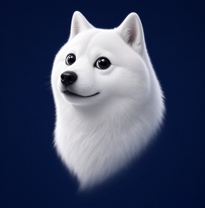 Digital illustration of a white fluffy dog, possibly a Pomeranian or Samoyed, against a dark blue background.