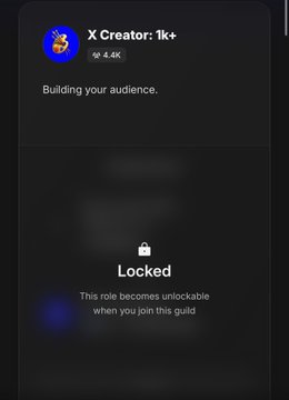 A Discord-style profile card shows an "X Creator: 1k+" role earned by an account with 4.4K followers, alongside a locked role that becomes available upon joining the guild. The image illustrates the tiered creator role system mentioned in the post, where $BASE creators can unlock badges on Guild.xyz based on their follower milestones.