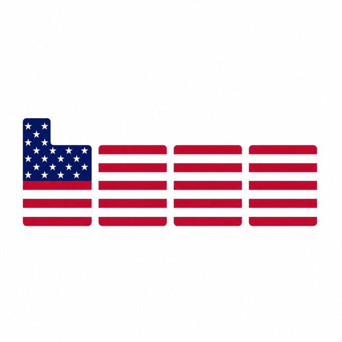 A digital illustration of the United States flag, depicted in a blocky, segmented style with red and white stripes and a blue canton filled with white stars.