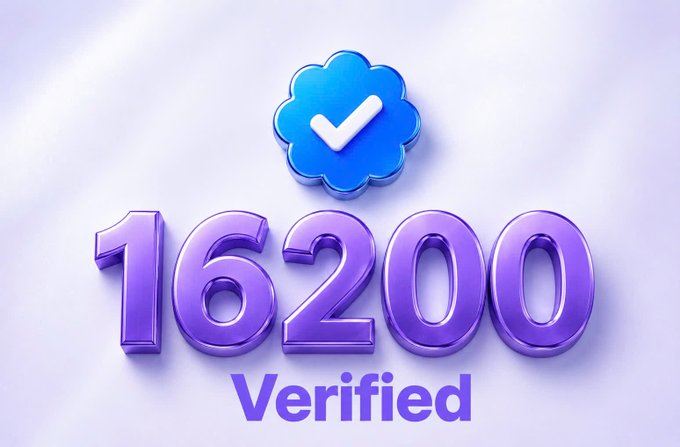 A graphic displays the number "16200" in purple 3D text with "Verified" beneath it, accompanied by a blue verification badge icon.